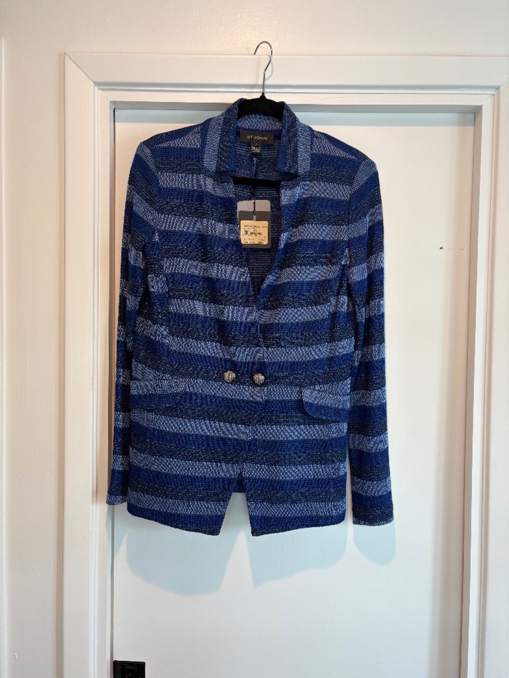 NWT St. John Black Label Striped Knit Blazer Jacket - Blue Multi - Size 10